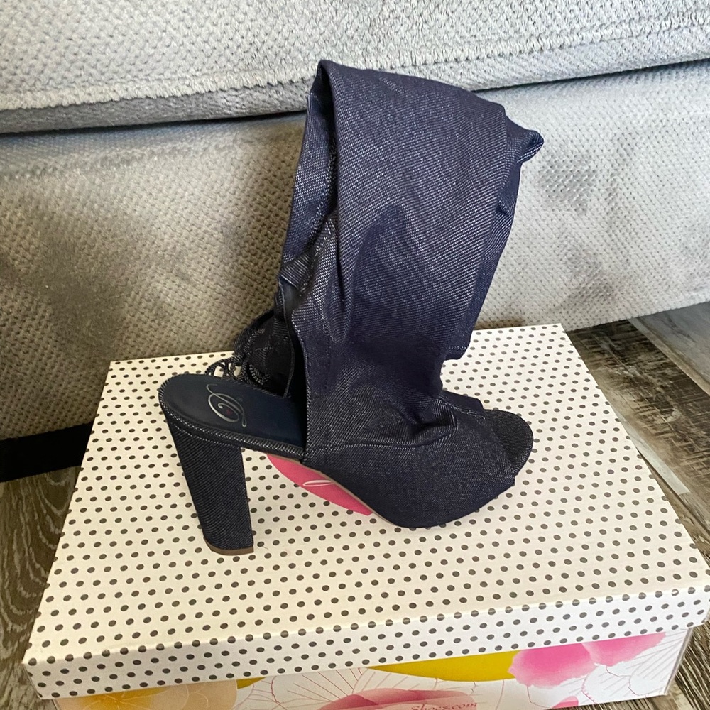 Jean open toe boots